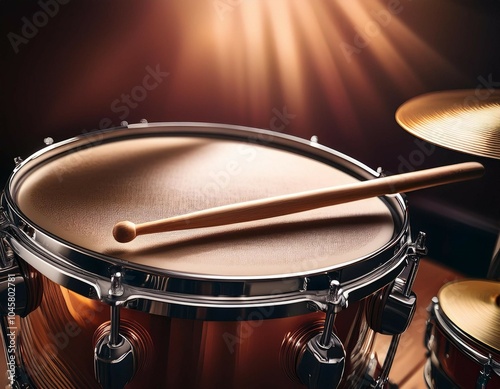 close up of a drumstick resting on a snare drum capturing a musical moment
