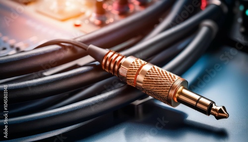 close up of audio cables and connectors showcasing detail and craftsmanship in sound equipment photo