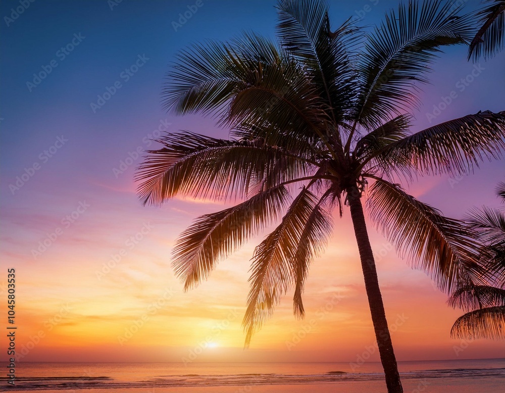 Obraz premium coconut palm trees against colorful sunset4 (1).JPG