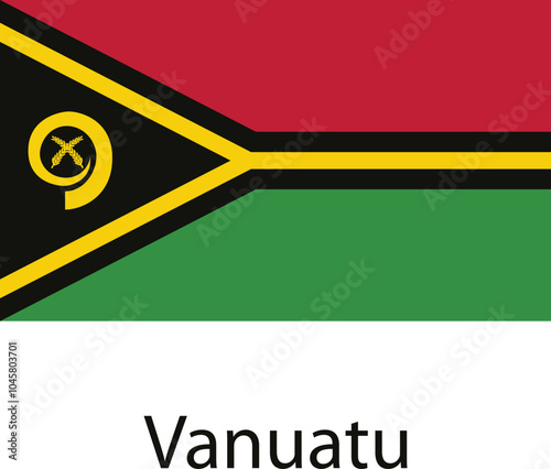 The national flag of Vanuatu, featuring a red, black, green, and yellow design with a distinctive black triangle and a yellow emblem.