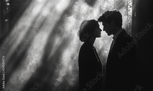 Elegant couple Portrait Black and White Outline Art, Modern men and women Wallpaper Background Design