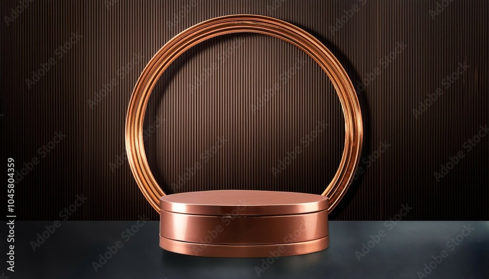 empty podium with copper border and gold circle arch empty podium with copper border and gold circle arch