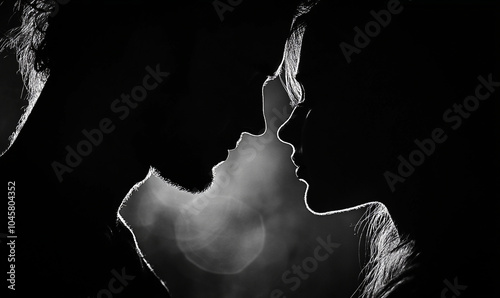 Elegant couple Portrait Black and White Outline Art, Modern men and women Wallpaper Background Design