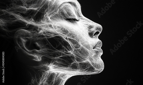 Elegant Female Portrait Black and White Outline Art, Modern women Wallpaper Background Design