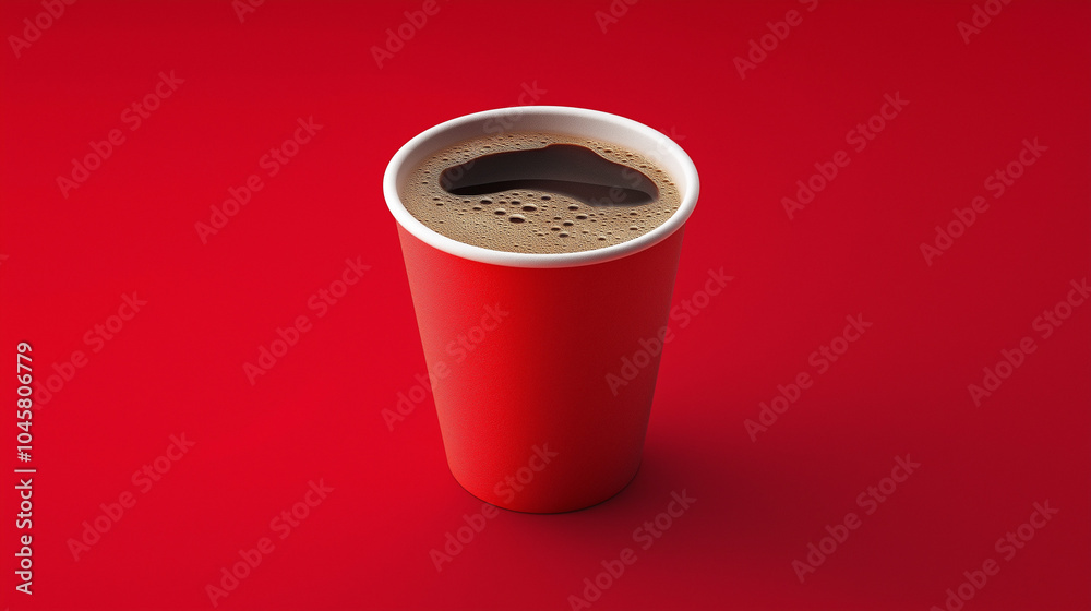 red paper cup of coffee or tea isolated on red background red paper cup of coffee or tea isolated on red background