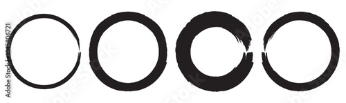 Set of black grunge ink stamp circles, round shape stamp. Collection of round frames. Dirty badges with distressed texture. Scratched blank rubber seal stamp banner shopping badges. Vector paint brush