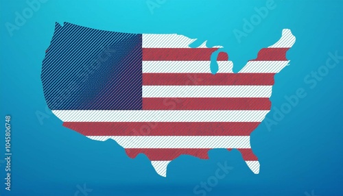 map and shape of the flag of usa as rounded lines as horizontal stripes outline silhouette united states of america symbol icon design flat style blue red striped background