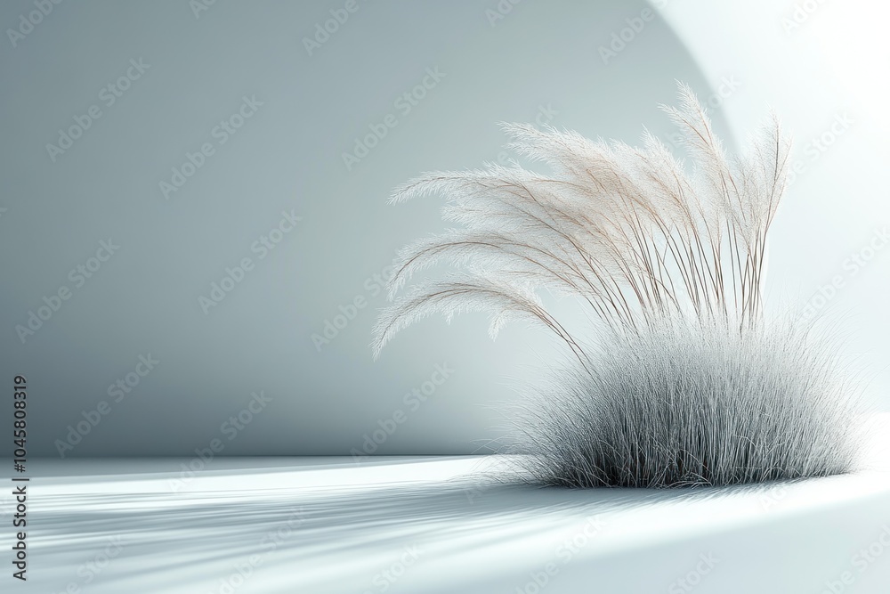Obraz premium A minimalist composition featuring soft grasses against a smooth, light background.