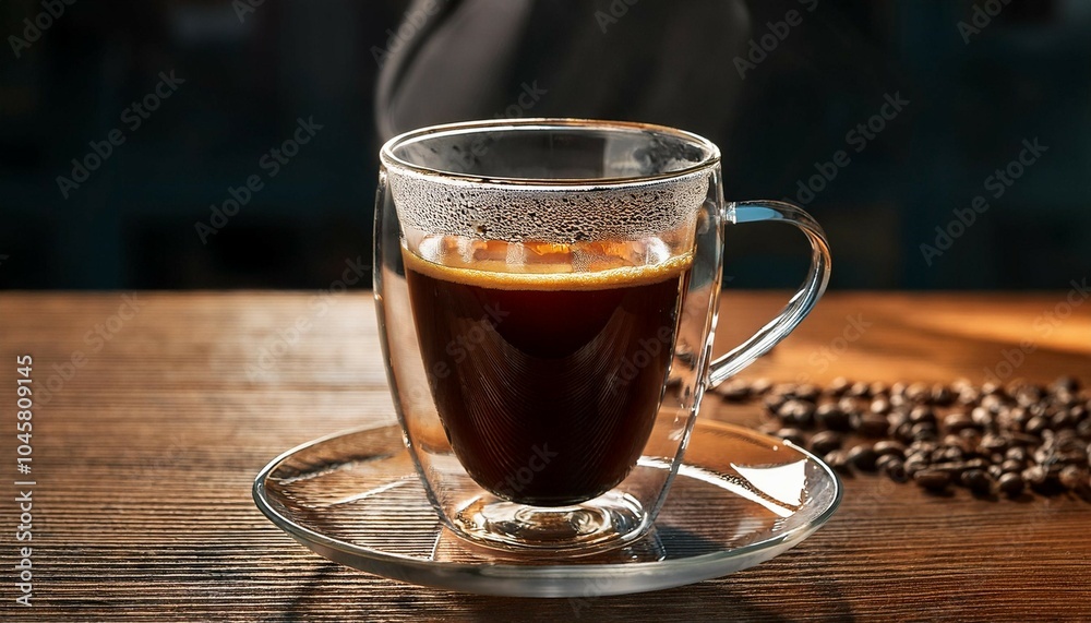transparent glass cup with freshly brewed coffee transparent glass cup with freshly brewed coffee