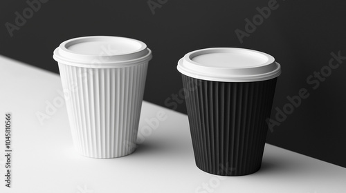 paper cups of coffee or tea on dark background