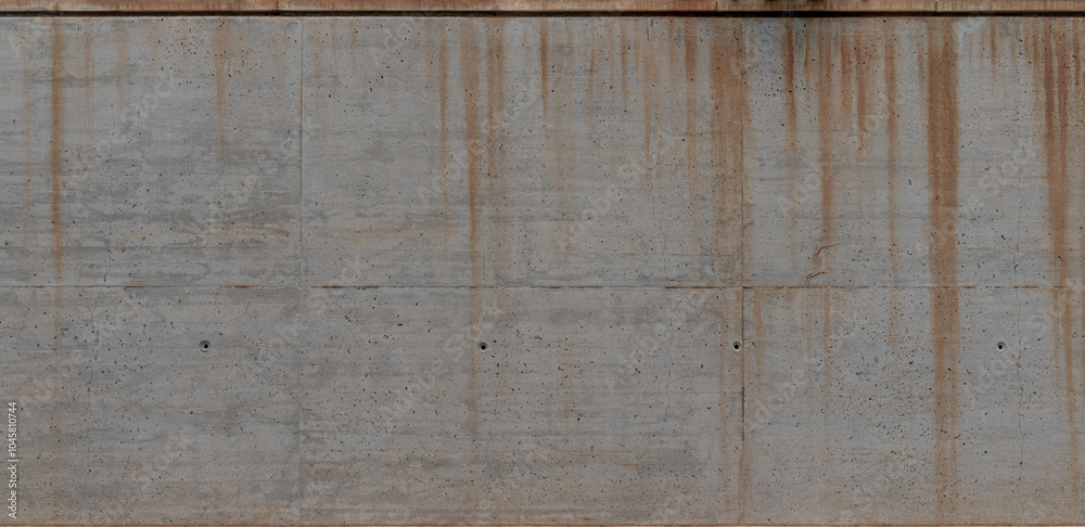 Fototapeta premium Panoramic background of a concrete wall with a rough texture and rust stains