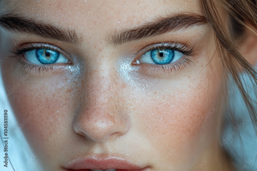 Fototapeta premium Close-up of the face of a beautiful girl with blue eyes.