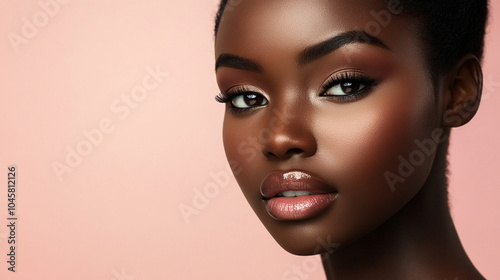 Beautiful woman model front view, isolated, for cosmetics advertising