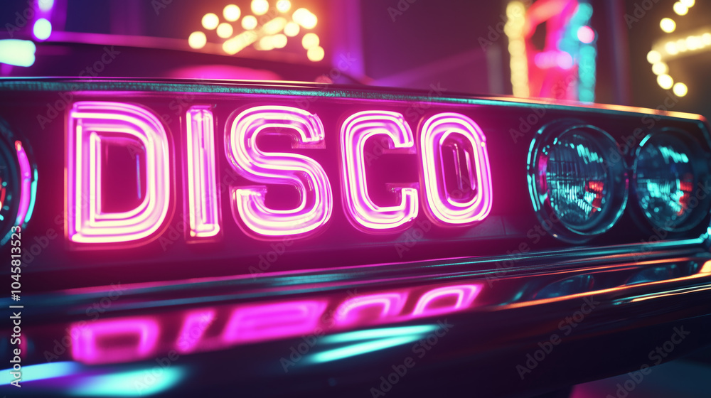Retro car shines under the glow of neon disco lights, capturing the lively atmosphere of a themed party. The colorful lighting creates an exciting backdrop perfect for celebration Retro car shines under the glow of neon disco lights, capturing the lively atmosphere of a themed party. The colorful lighting creates an exciting backdrop perfect for celebration