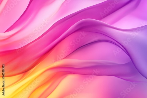 A captivating abstract image featuring a dynamic wave pattern in vibrant pink, yellow, and purple hues. The smooth, flowing lines create a sense of movement and energy, evoking feelings of optimism, c