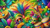 Vibrant background featuring Brazilian-inspired elements with lively colors. Generative AI