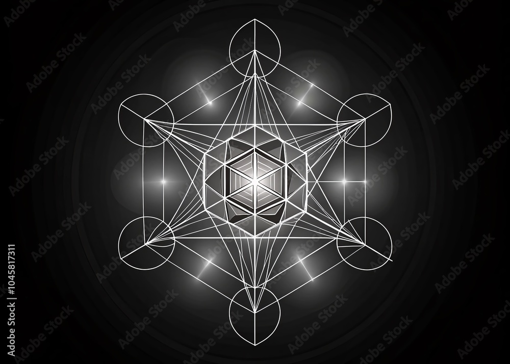 Monochrome Outline of Sacred Metatron Cube - Minimalist Abstract Art for Spiritual and Geometric Design Monochrome Outline of Sacred Metatron Cube - Minimalist Abstract Art for Spiritual and Geometric Design