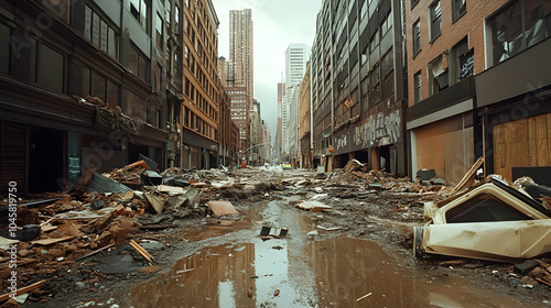 Fototapeta Naklejka Na Ścianę i Meble -  Chaos in the City: A Visual Echo of Disaster's Impact  