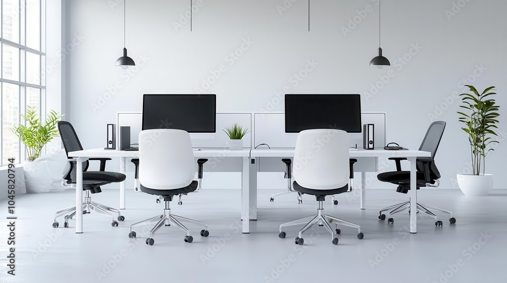 Openplan coworking space featuring technologydriven desks with builtin monitors and ergonomic setups for techsavvy professionals Openplan coworking space featuring technologydriven desks with builtin monitors and ergonomic setups for techsavvy professionals