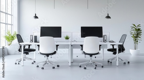 Openplan coworking space featuring technologydriven desks with builtin monitors and ergonomic setups for techsavvy professionals