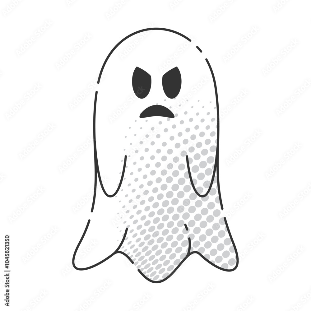 Angry cartoon ghost with halftone pattern and frowning face, Vector Angry cartoon ghost with halftone pattern and frowning face, Vector