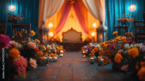 Luxurious Indian Wedding Mandap with Vibrant Decorations photo