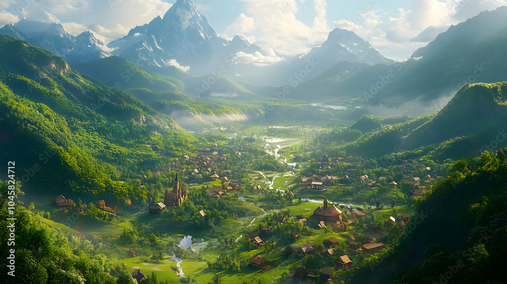 Mountain Tranquility: A Village Enveloped by Greenery and Peaks Mountain Tranquility: A Village Enveloped by Greenery and Peaks