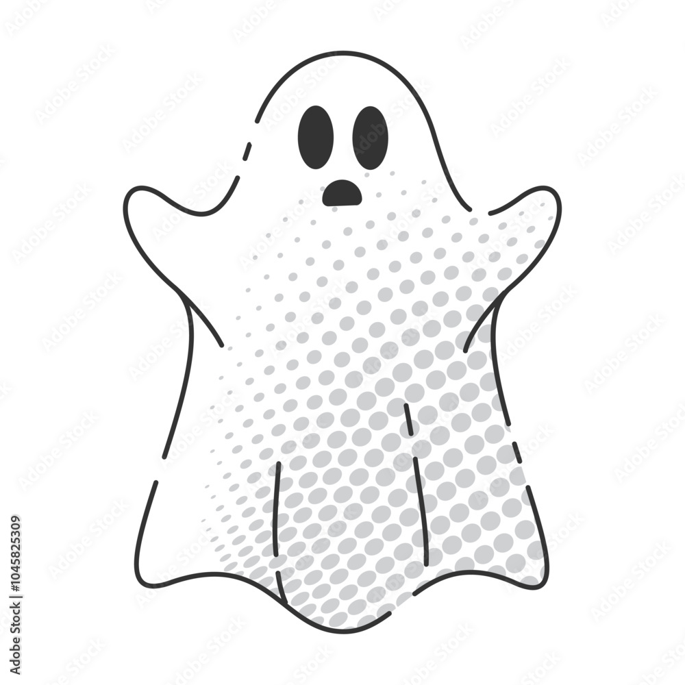 Surprised cartoon ghost with halftone pattern raising arms, Vector Surprised cartoon ghost with halftone pattern raising arms, Vector