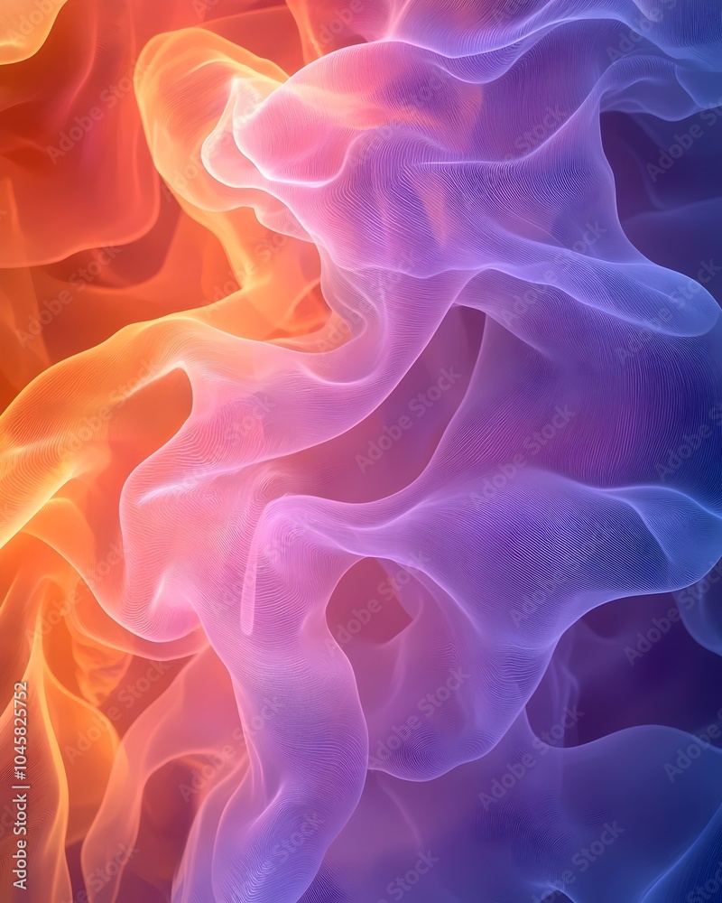 An abstract composition of flowing orange and purple waves, creating a mesmerizing blend of colors and light that evokes a sense of tranquility and movement. An abstract composition of flowing orange and purple waves, creating a mesmerizing blend of colors and light that evokes a sense of tranquility and movement.