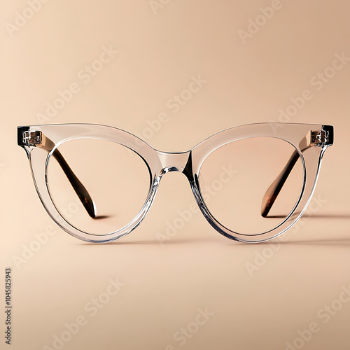 Stylish transparent cat-eye sunglasses on a neutral background
