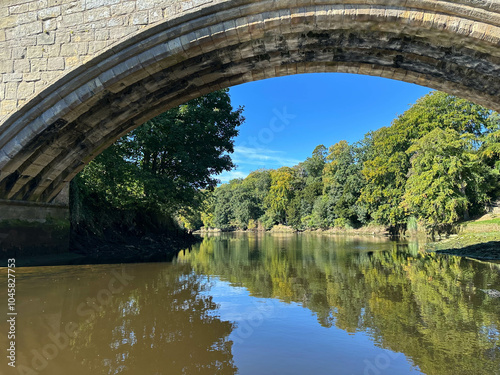 Close up of  the old Warkworth bridge over the river Coquet in Northumberland