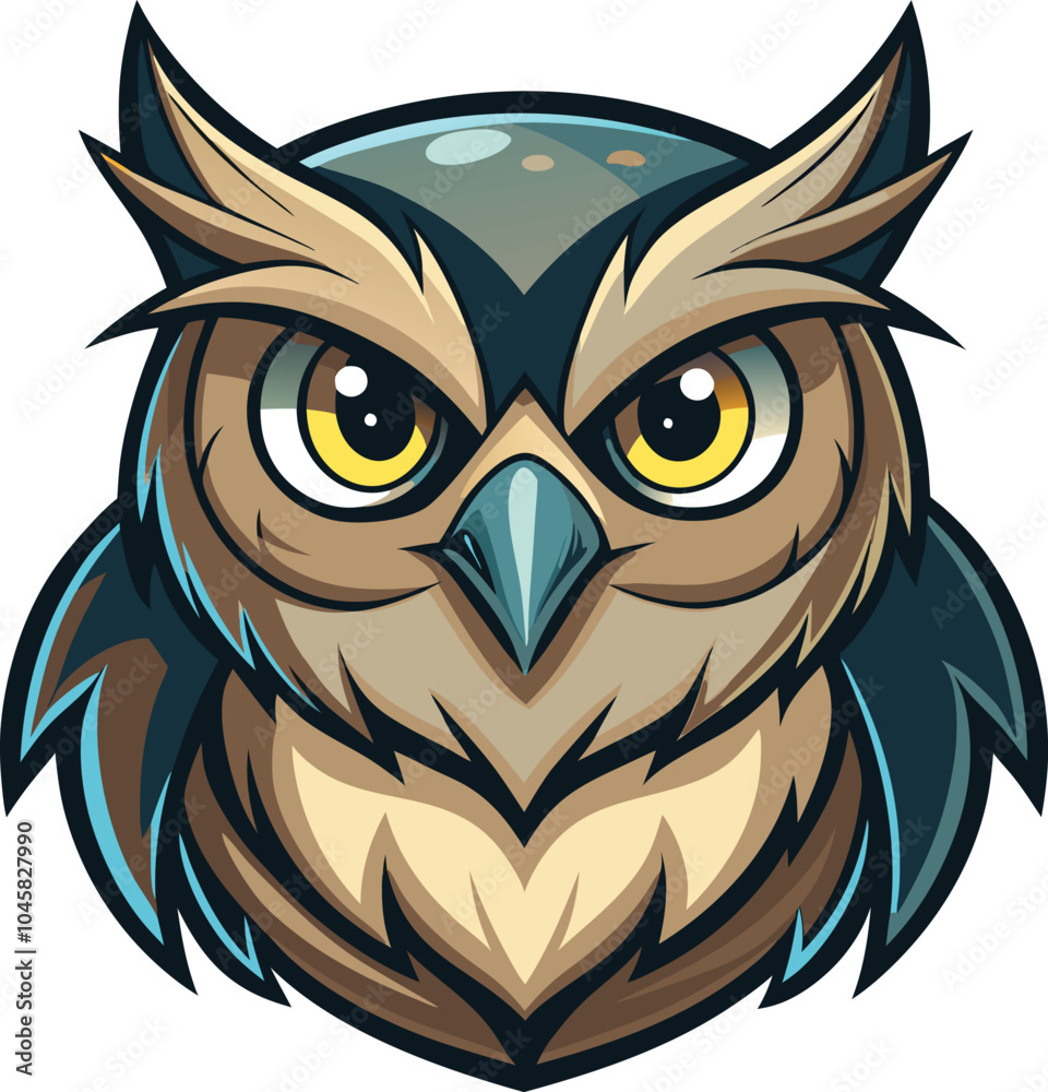 Cartoon Owl Head with Yellow Eyes Cartoon Owl Head with Yellow Eyes