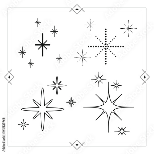 Star collection line art illustration on a white background