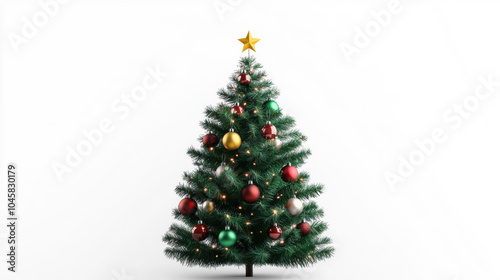 Festive Christmas Tree with Ornaments on Transparent Background