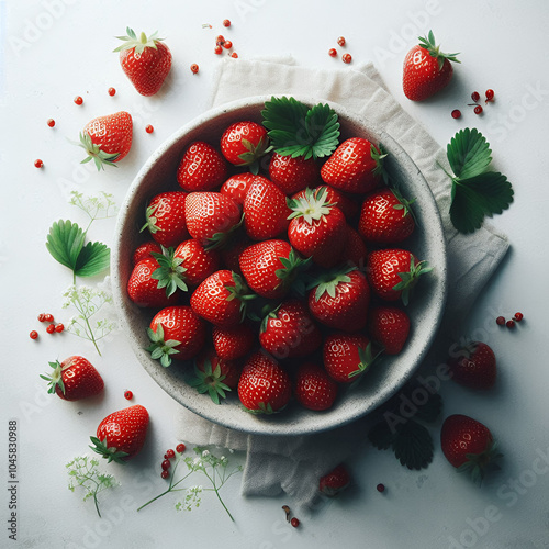 Fresh Strawberries in a Bowl – High-Quality, Vibrant Red Strawberries Isolated on White photo