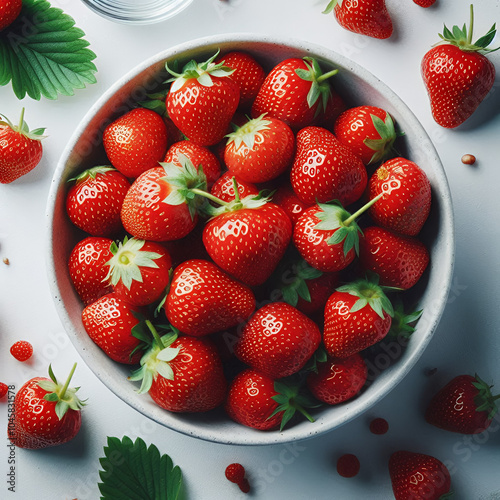 Fresh Strawberries in a Bowl – High-Quality, Vibrant Red Strawberries Isolated on White photo