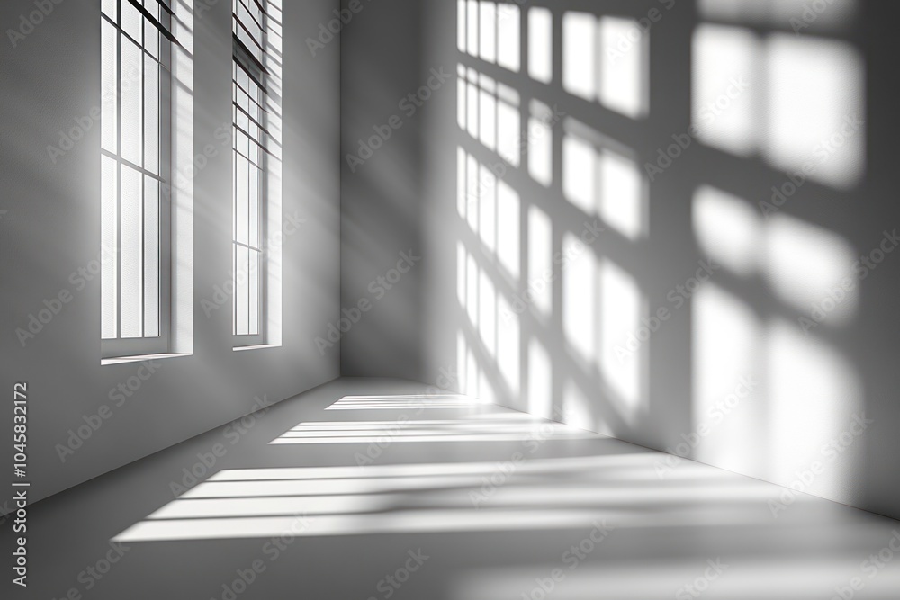 A minimalist interior with light and shadows casting through windows. A minimalist interior with light and shadows casting through windows.