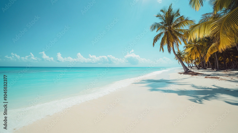 Tropical Paradise Beach with White Sand and Palm Tree Tropical Paradise Beach with White Sand and Palm Tree