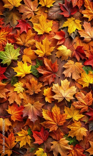 Colorful autumn leaves scattered across the ground in a vibrant display. Generative AI