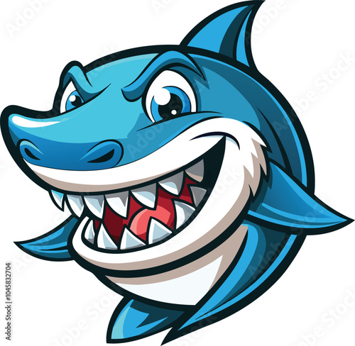 Smiling Blue Shark Cartoon Mascot Illustration