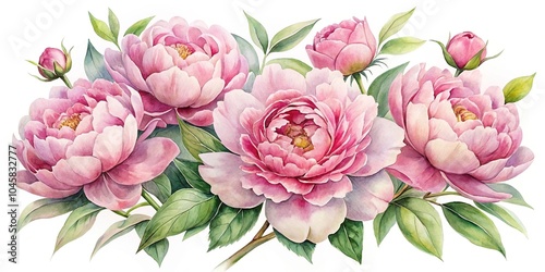 Fototapeta Naklejka Na Ścianę i Meble -  Watercolor painting of pink peonies on white background macro close up