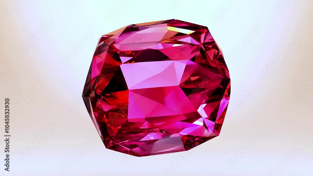 Brilliant Red Ruby Gemstone with Intricate Facets Sparkling Under Soft Light. Concept of Luxury, Mineral Beauty, Preciousness, and Elegance. Rotating faceted gemstone on a solid background Brilliant Red Ruby Gemstone with Intricate Facets Sparkling Under Soft Light. Concept of Luxury, Mineral Beauty, Preciousness, and Elegance. Rotating faceted gemstone on a solid background