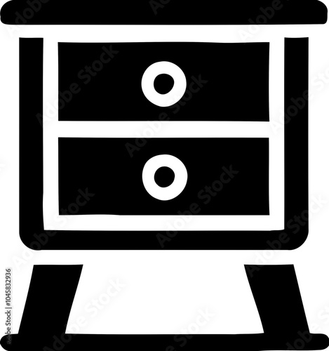 Silhouette of a nightstand with two drawers, bedroom furniture and home decor icon