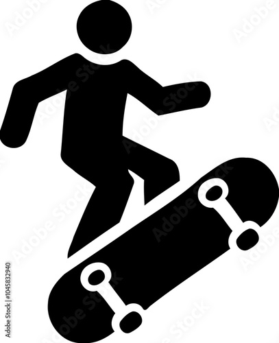 Silhouette of person skateboarding, extreme sports and outdoor activity icon, skateboard trick illustration
