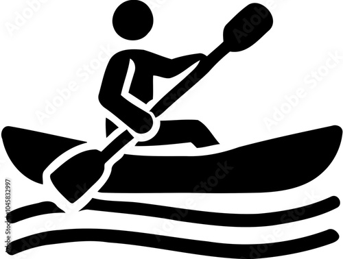 Silhouette of person kayaking on water, outdoor adventure and water sports icon
