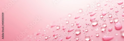 Delicate pink background with glistening water droplets, perfect for beauty, skincare, and wellness themes.