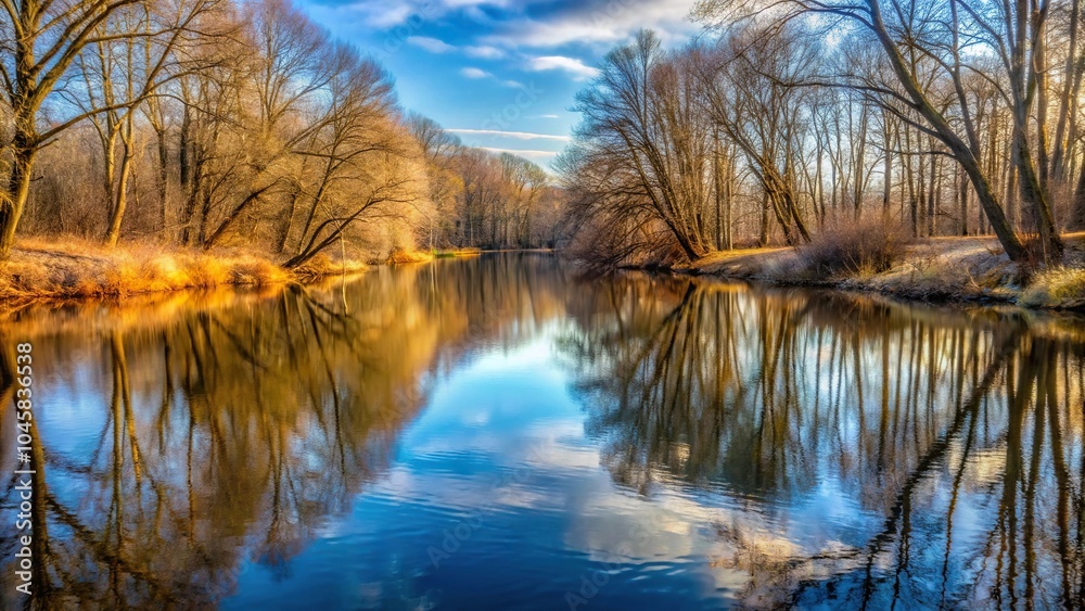 Snowy river reflecting trees in winter afternoon Snowy river reflecting trees in winter afternoon