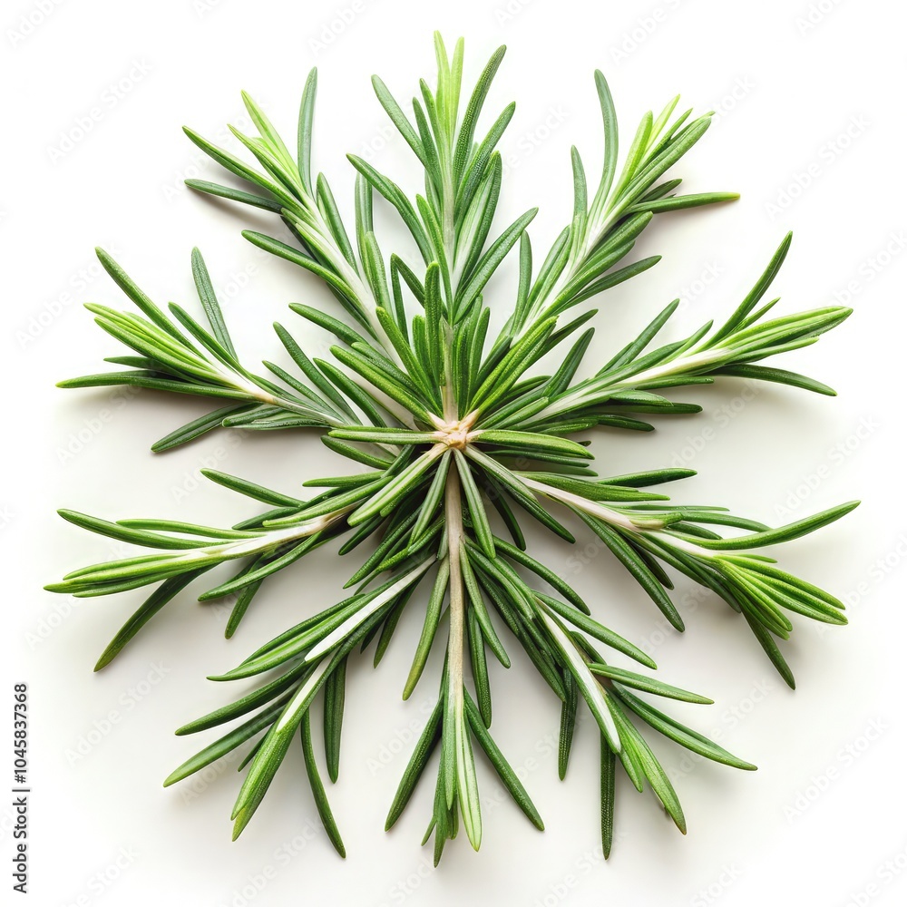 Rosemary leaves arranged in a star shape on a brrz standard scale in a bright setting. Generative AI Rosemary leaves arranged in a star shape on a brrz standard scale in a bright setting. Generative AI