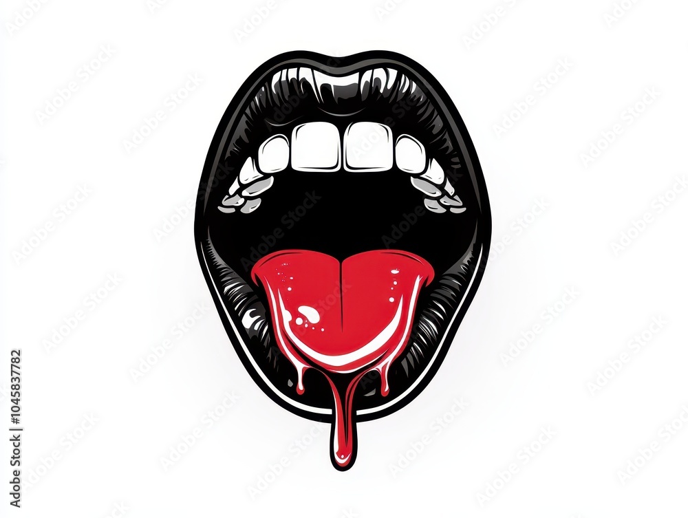 Stylized Red Lips with Dripping Tongue Stylized Red Lips with Dripping Tongue