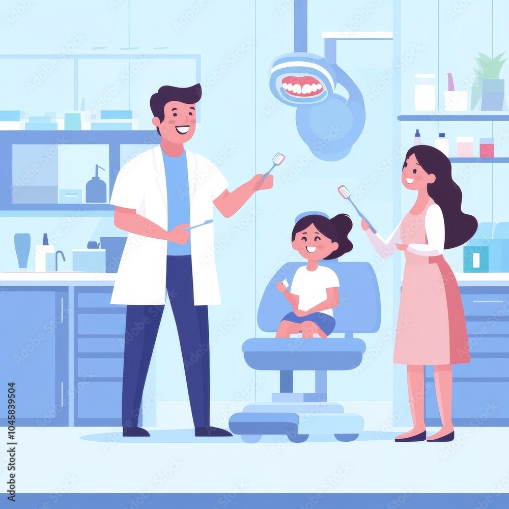 Dentist guides family on brushing techniques. Dentist guides family on brushing techniques.